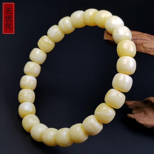 Hupai, one thing, one picture, one certificate, natural beeswax bracelet, porcelain white wax, white flower wax, raw ore, Russian barrel beads, flawless bracelet, 11.42g, 9*8mm