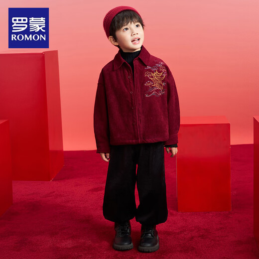 Luo Meng Boys' Velvet Shirt Children's New Chinese Style Tang Suit New Year's Eve Jacket Chinese Style Performance Costume Red 160