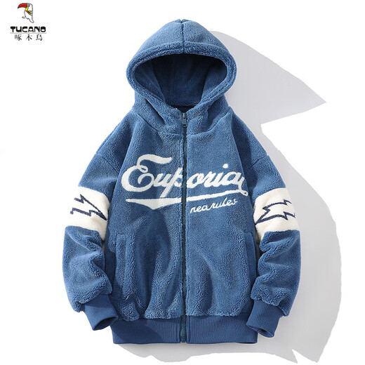 Woodpecker (TUCANO) Lamb Wool Jacket Men's Winter Thickened Youth Winter Cotton Jacket Men's Plush Cotton Jacket Men's Lamb Wool Cotton Jacket Beige M