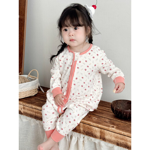 Autumn and winter children's pure cotton split-leg sleeping bag baby brushed home clothes jumpsuit baby girl anti-kick quilt boy baby pajamas yellow puppy H 80 (recommended 70-80cm)