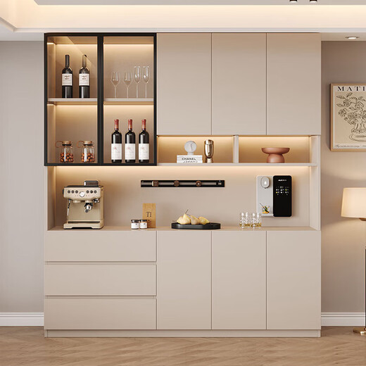 Yingtaoge sideboard living room integrated storage modern solid wood wall wine cabinet multi-functional customized floor standing light luxury small tea cabinet 120*42*220cm style 16 solid wood comes with track socket khaki regular style