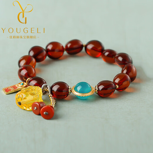 Yogurt natural amber casual bracelet raw stone blood amber women's bracelet beads 8*9mm