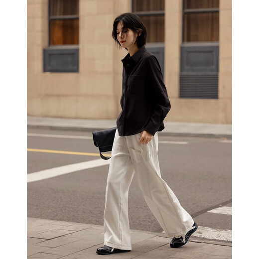 Demana Mocha Mist Winter Retro Style Warm Brushed Shirt Design Pocket Loose Shirt Women's Top