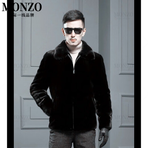 MONZO international first-line brand autumn and winter imitation mink coat mid-length men's lapel button style mink coat imitation mink black lapel zipper style S 90-105Jin Jin equals 0.5 kg