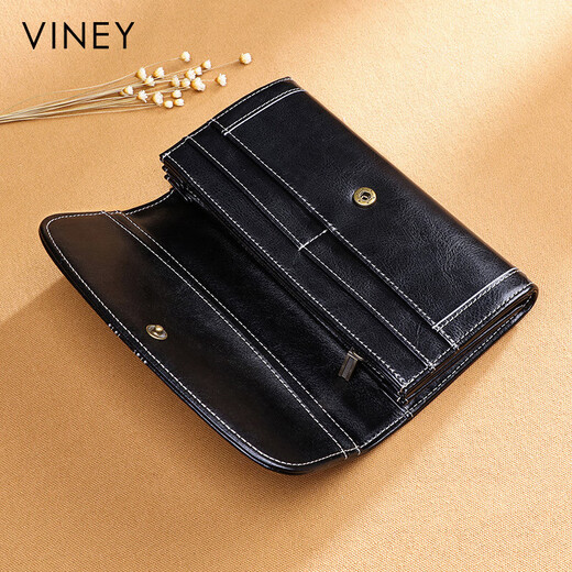 Viney cowhide wallet women's long large capacity multi-card slot clutch bag light luxury student coin purse women's wallet wallet card bag