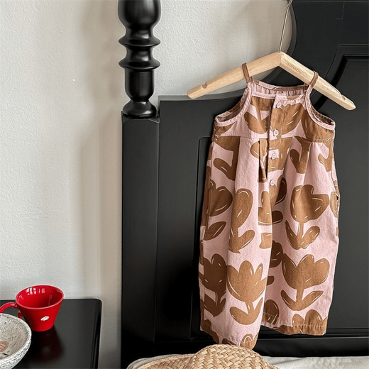 Lotto Children's Summer Suspender Jumpsuit Girls New Korean Style Fashion Flower Print Jumpsuit Casual Wide Leg Suspenders Blue 90cm
