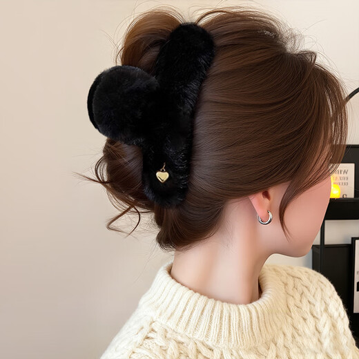Senqi Autumn and Winter Love Plush Clip Women's High-end 2025 New Large Hair Clip Shark Clip on the Back of the Head Black Korean Versatile Hair Accessory Clip
