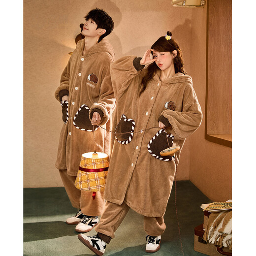 Gongdie Thermal Storage Capibala Autumn and Winter Couple Pajamas Women's Thickened Coral Velvet Cartoon Men's Home Clothes Capibala Pajamas Set Men's 2XL (Recommended 140-160 Jin Jin equals 0.5 kg)