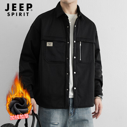JEEP SPIRIT Jeep shirt men's long-sleeved autumn and winter velvet warm shirt men's loose versatile jacket casual top men's clothing