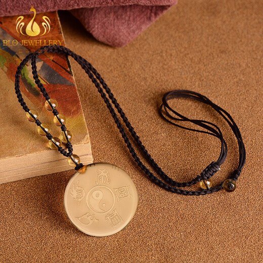 Bailuoqi citrine pendant for men and women, nine-character mantra, true shape map of the five mountains, necklace, Taoist jewelry, peace amulet pendant, white crystal (true shape map of the five mountains) with bead chain