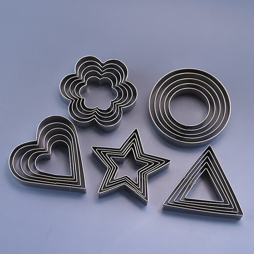 Qiaobolai stainless steel biscuit dry mold geometric round love plum blossom vegetable and fruit cutting mold baking cookie fondant mold above 5 styles complete set of 25 pieces