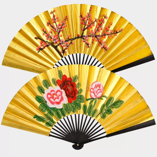 Yusenyi Fan Women's Retro Style Classical Peking Opera Opera Drunk Peony Gold Fan 9-inch Performance Dancing Fan 9-inch 30 Square Rice Paper Golden Peony Dancing Fan