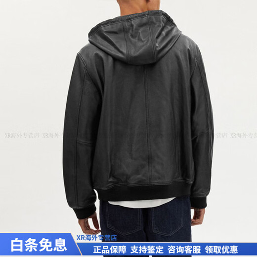 COACH fashionable and versatile trendy solid color zipper pocket hooded casual leather jacket for men black Christmas gift black M