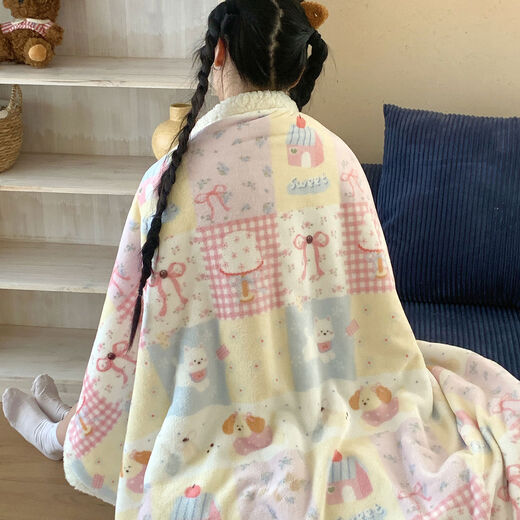Vinoya double-sided thickened milk fleece blanket, lamb fleece office shawl, nap blanket, air-conditioning blanket, dormitory sofa cover blanket, overalls, kitten milk fleece + lamb fleece, soft and waxy skin like a cat, 70x100cm nap children's blanket