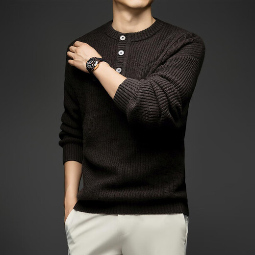 NOSSKISS luxury high-end pure wool sweater men's thick winter Henry collar wide version loose twisted thick woolen warm sweater dark brown (high-end gift box) XL (180) suitable for 150-165 Jin Jin equals 0.5 kg (high-end gift box)