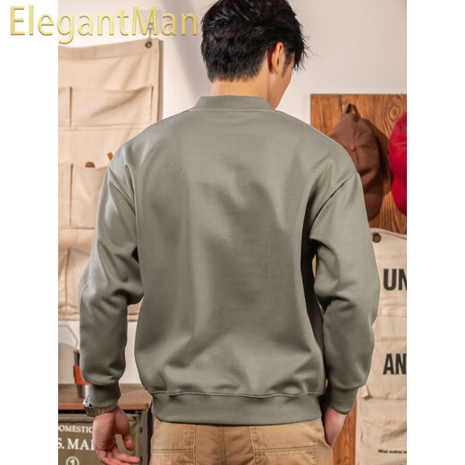 ElegantMan Winter and Autumn Henley Collar Sweatshirt Men's Pullover 320g Heavy New Henley Shirt Jacket Top Long Sleeve Casual Men Green Khaki M