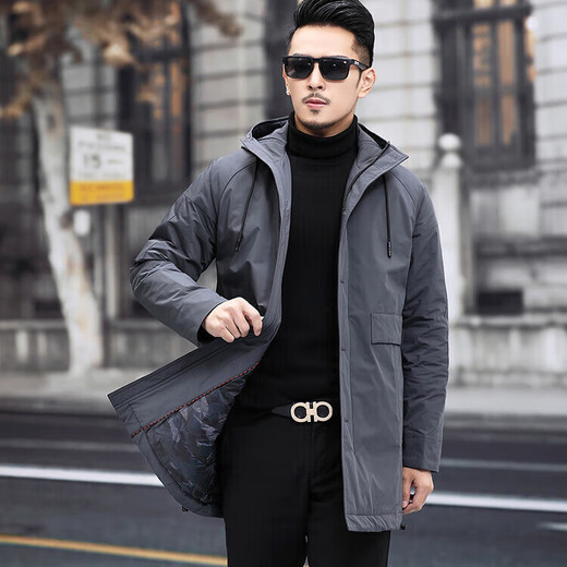 柒牌商柜同款春秋男士风衣中长款连帽服商务翻领休闲派克服青年男装 黑色 L 175