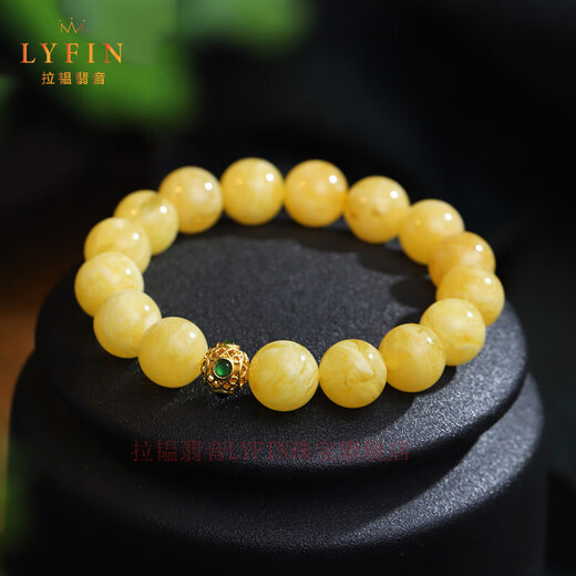 Layun Feiyin Russian material demon pattern white flower beeswax bracelet for women amber chicken oil yellow original design 18K gold bracelet gift collection white flower honey about 12mm (now inspected and shipped 72 hours)