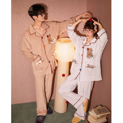 Gongdie Thermal Storage Type New Apple Puppy Autumn and Winter Couple Pajamas Women's Thickened Island Velvet Cartoon Home Clothes Men's Apple Puppy Warm Velvet Suit Men's XL (Recommended 120-140Jin Jin equals 0.5 kg)