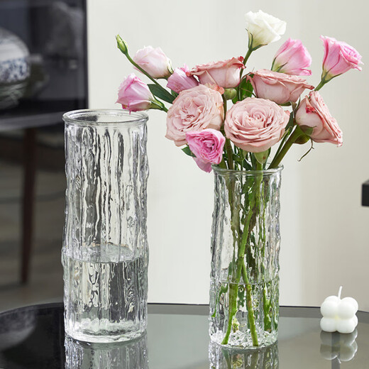 Jiuqiangu Vase Glass Vase Lucky Bamboo Vase Water Ripple Transparent + Gray Glass Vase Two Pack 0985