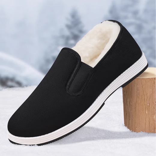 Winter old Beijing cotton shoes for men 2025 velvet thickened non-slip middle-aged and elderly warm casual walking shoes black 41