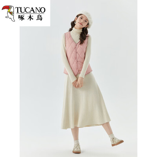 Woodpecker Autumn and Winter Down Cotton Vest Women's 2025 New Velvet Warm Vest Short Round Neck Vest Slim Fit Versatile Liner 8021 Ocean Blue Velvet XL (110Jin Jin is equal to 0.5 kg)