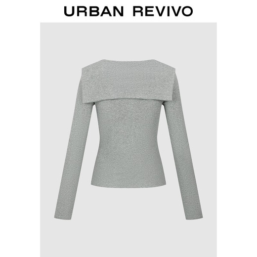 UR2026 Spring New Women's Urban Design Lace V Neck Slim T-shirt UWU450038 Gray L