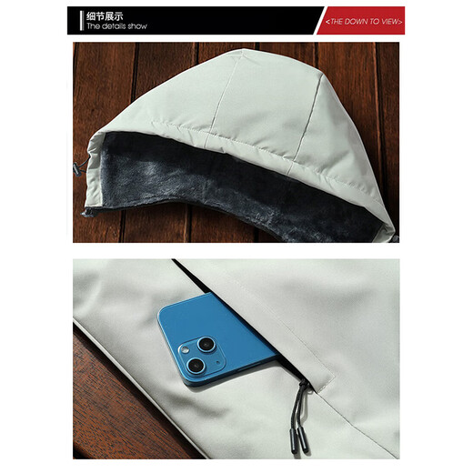 JEEP SPIRIT Jeep cotton autumn and winter jacket plus velvet thickened warm outdoor hooded sports top Khaki XL