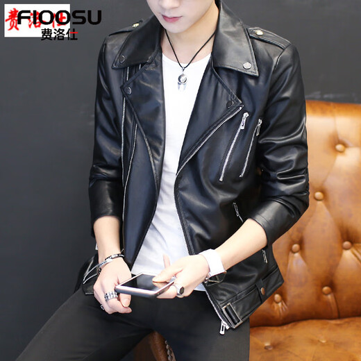 Fellows Youth Personalized Short Leather Jacket Men's Motorcycle Leather Jacket Seasonal Handsome Casual Hairstylist Non-Mainstream Jacket 8203 Black M (90-105Jin Jin is equal to 0.5kg)