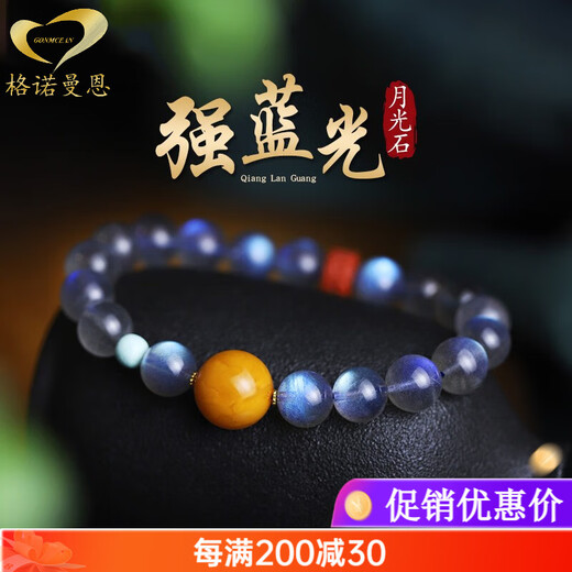 GONMCEAN Gray Moonstone Bracelet Strong Blue Light Bracelet Crystal Old Wax Accessories Women's Gift Bead Diameter 8mm