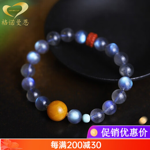 GONMCEAN Gray Moonstone Bracelet Strong Blue Light Bracelet Crystal Old Wax Accessories Women's Gift Bead Diameter 8mm