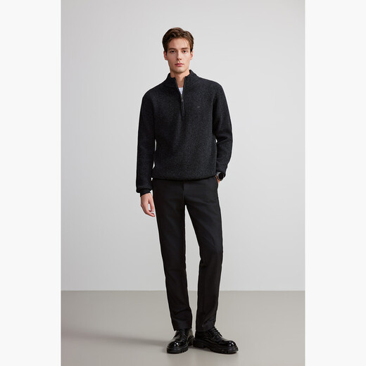 HECHTER 100% wool half turtleneck zipper pullover wool sweater warm high-end sweater men's base layer black gray-main selling color L