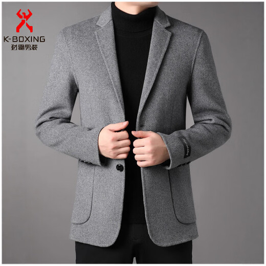 KBXNG Jinba single-breasted thickened suit jacket men's 2025 autumn new fashion casual warm wool jacket men gray S recommended 90-110Jin Jin equals 0.5 kg