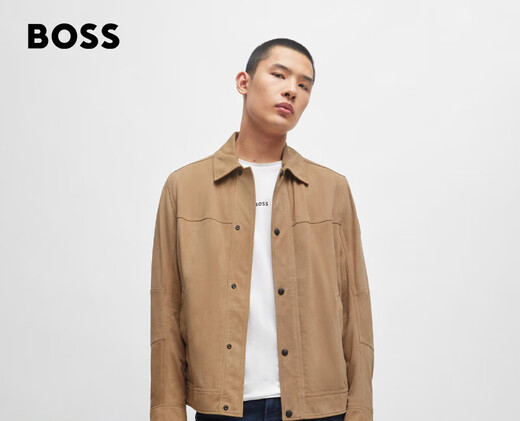 BOSS Men's 2024 Summer New Regular Fit Casual Jacket Leather 246-Brown 48