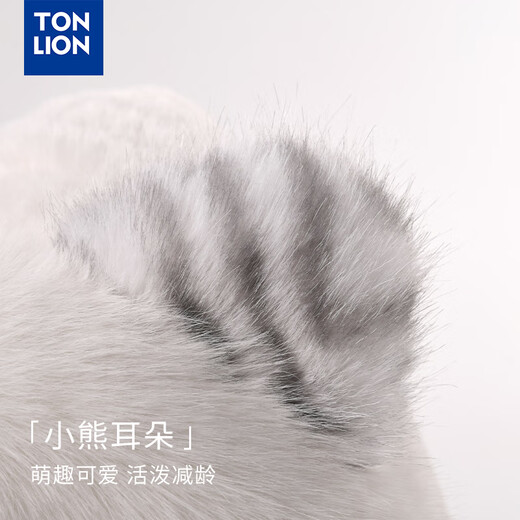 TonLion Cute Bear Warm Hat and Scarf All-in-One Women's Winter Thickened Cold Wind Ear Protection Plush Hat Cycling Three-piece Set White