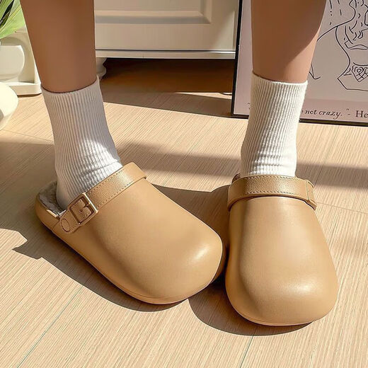 Waterproof cotton slippers for men and women in autumn and winter 2025 new home indoor thick-soled non-slip baby warm Birkenstock shoes black-thick velvet toe cotton slippers Shirley Mei 40.5 40-41 One size too small