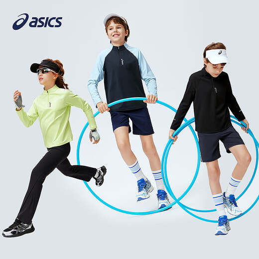 ASICS children's 2026 new half turtleneck logo long-sleeved contrast color quick-drying T-shirt is comfortable and versatile 331261002408