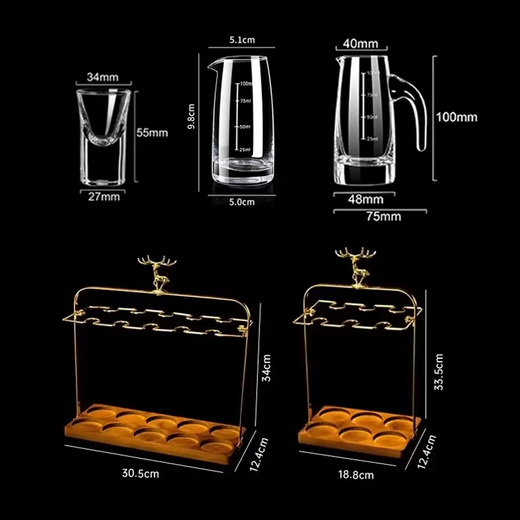 Yusenyi household high-end light luxury crystal glass white wine glass set in the ancient style two-liang wine container one cup bullet cup (crystal handleless 6 pots 6 cups) 100ml crystal handleless wine dispenser x6-10ml crystal bullet