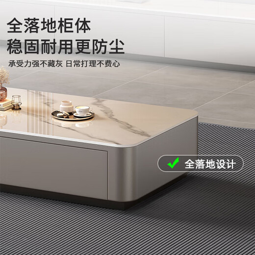 Xiangmengyuan coffee table plus height floor-standing coffee table living room home new small apartment light luxury high-end coffee table TV cabinet combination Snow mountain white spar + gray cabinet 120*60cm coffee table