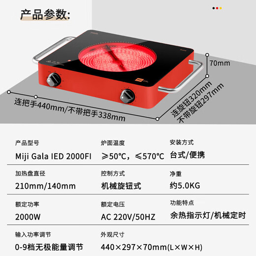 MIJI Electric Ceramic Cooker Induction Cooktop Home Desktop Technology Stove Core Upgraded Double Knob MIJI Stove Nine-level Fire Power and Long Timing Store Manager Highly Recommends IED2000 Red