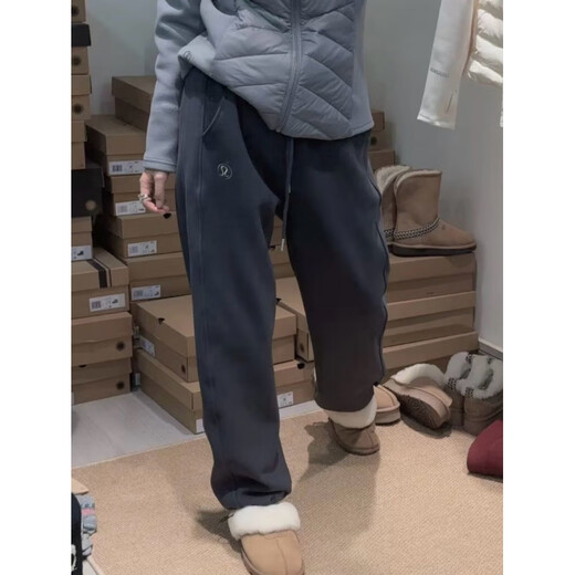 LULU 25th autumn and winter style windproof pants for men and women, soft and waxy, skin-friendly, warm and cold-proof, slimming, thick composite velvet scimitar pants, off-white L 4