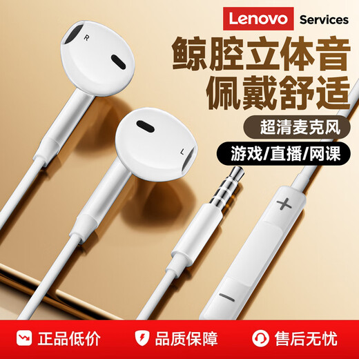 Lenovo wired headphones HIFI sound quality high-resolution audio with microphone noise reduction live broadcast karaoke singing music sports semi-in-ear gaming computer headphones 3.5mm YF01 white