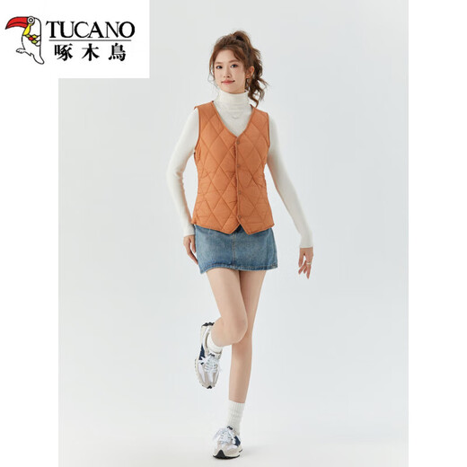 Woodpecker Autumn and Winter Down Cotton Vest Women's 2025 New Velvet Warm Vest Short Round Neck Vest Slim Fit Versatile Liner 8021 Ocean Blue Velvet XL (110Jin Jin is equal to 0.5 kg)