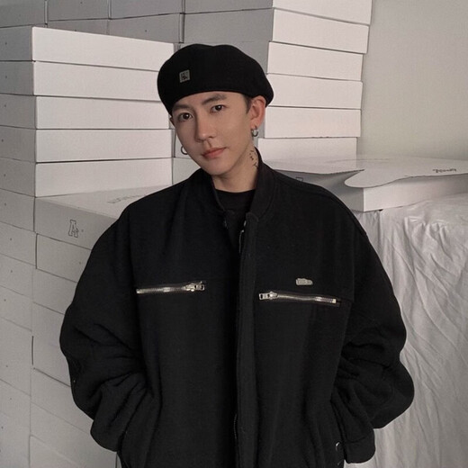 ZNMW men's beret forward hat men's trendy reverse beret cool autumn and winter Korean style black versatile woolen style 20 black one size fits all (56-58cm)