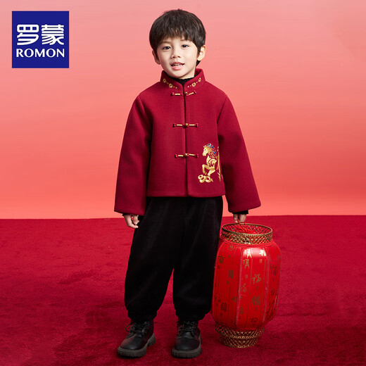 Luo Meng children's velvet Tang suit for boys and girls in winter new Chinese style Chinese New Year's greetings costume performance clothing single jacket red 130