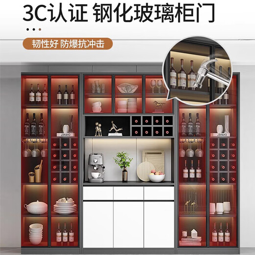 The middle shopkeeper living room wine cabinet display cabinet against the wall 2025 solid wood light luxury tea wine cabinet storage cabinet with glass door 60A+120A/grey door free delivery