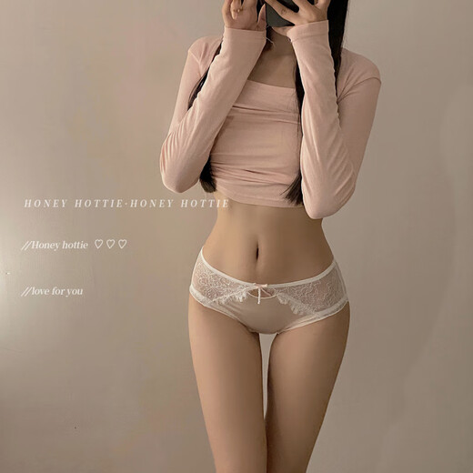 Universal Aili Sweet Desire Sweet Girly Underwear Bow Lace Comfortable Breathable Low Waist Briefs 12% off for purchases of 5 pieces in blue XL