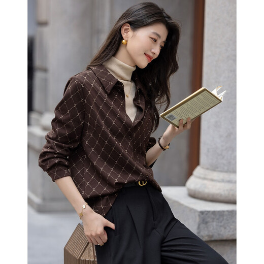 Demana Elegant Aesthetics Winter Temperament Commuting Lapel Letter Jacquard Shirt Loose Tibetan Flesh Shirt Women's Top