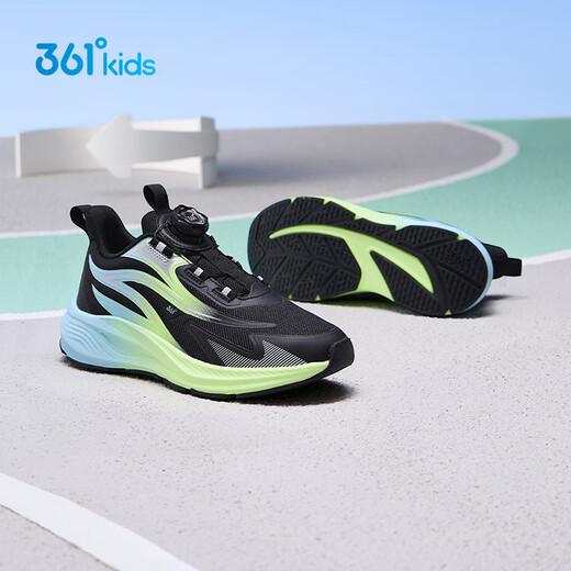 361 Qingling Children's Running Shoes 26 Spring Spring Bounce Cushioning Knob Professional Sports Shoes for Men and Women, Middle and Large Children, Black 36