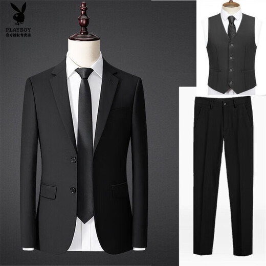 Playboy (PLAYBOY) men's suit, high-end suit, four-piece suit, business formal attire, vest, professional attire, interview, work, groom's suit (single piece), black blazer S
